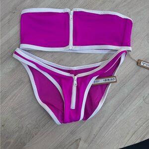 Pink and White Zip Bikini Set